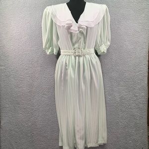 Vintage 80s Cottagecore Ruffle Collar Puff Sleeve Prairie Dress with Belt Size S